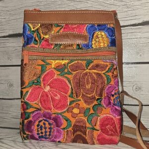 Women’s Crossbody Bag Costa Rica Multicolor Embroidered Leather Canvas Floral